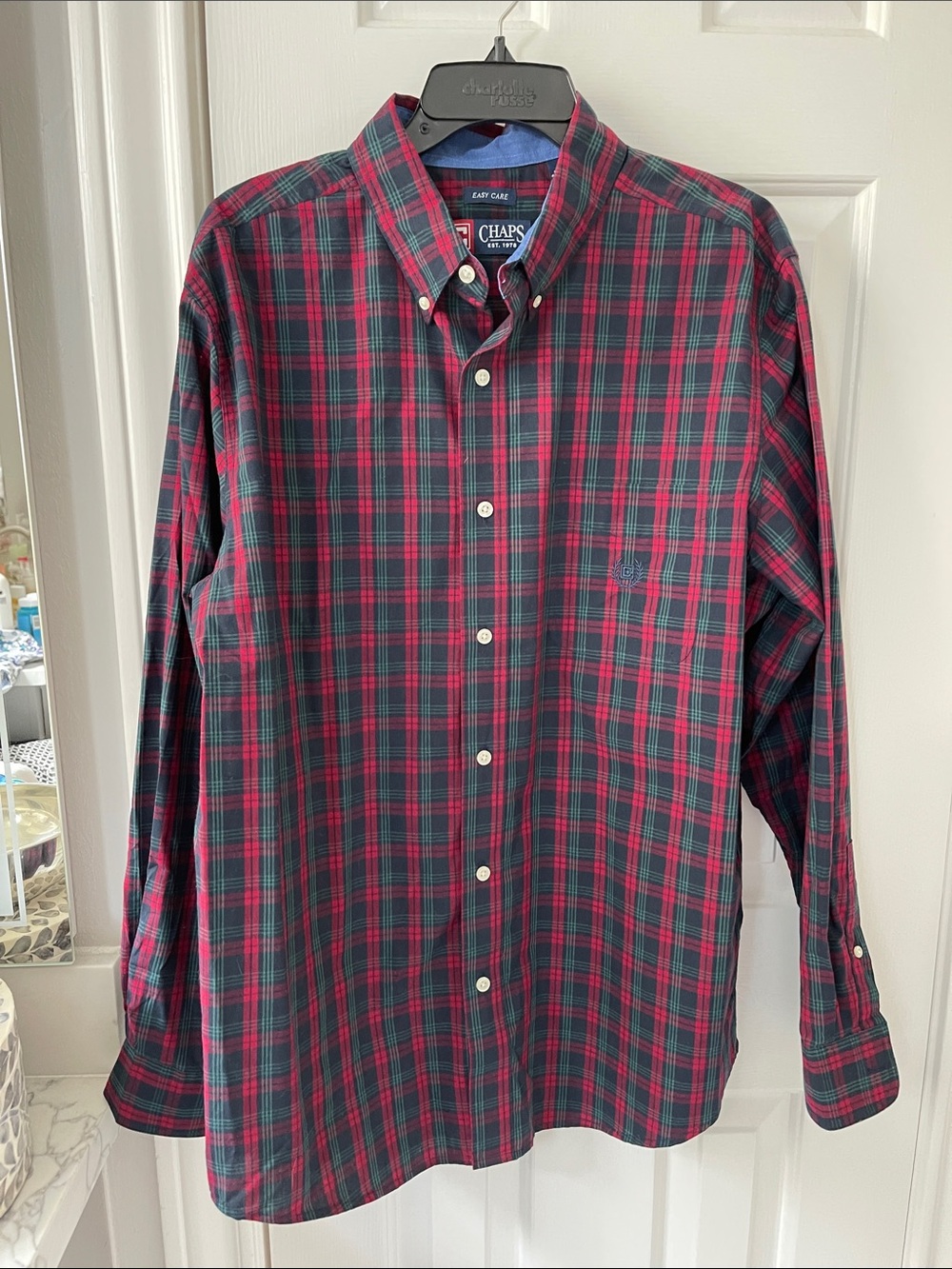 Chaps Men’s Red & Green Plaid Button-Down Shirt